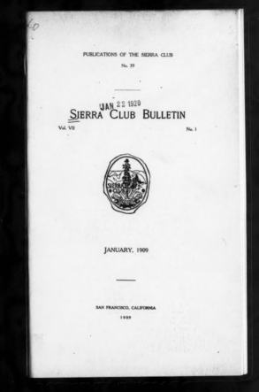 Sierra Club Bulletin 1909 Vol 7 No 1 January cover